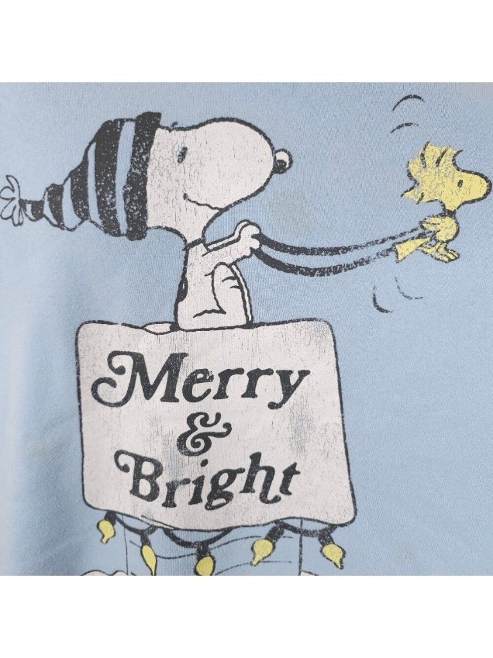 Snoopy Christmas Crop Top Sweatshirt Womens Size Large Blue Merry And Bright - Picture 3 of 7